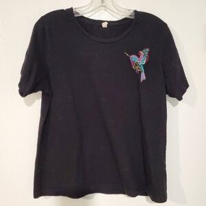 Anthropologie TINY Brand T-Shirt w/ Embroidered, Sequined Hummingbird, Sz M